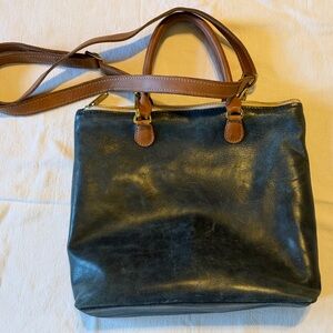 Sseko Black Leather Shoulder Bag with Brown Straps